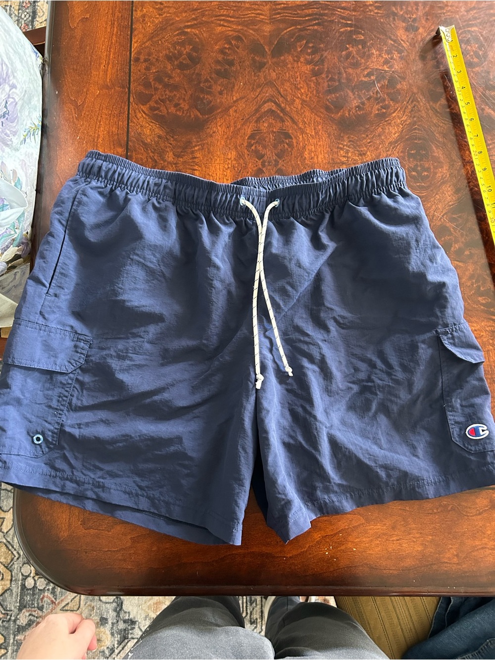 Champion Mens Swim Shorts XL Drawstring Waist Navy Blue Cargo Swimwear Casual